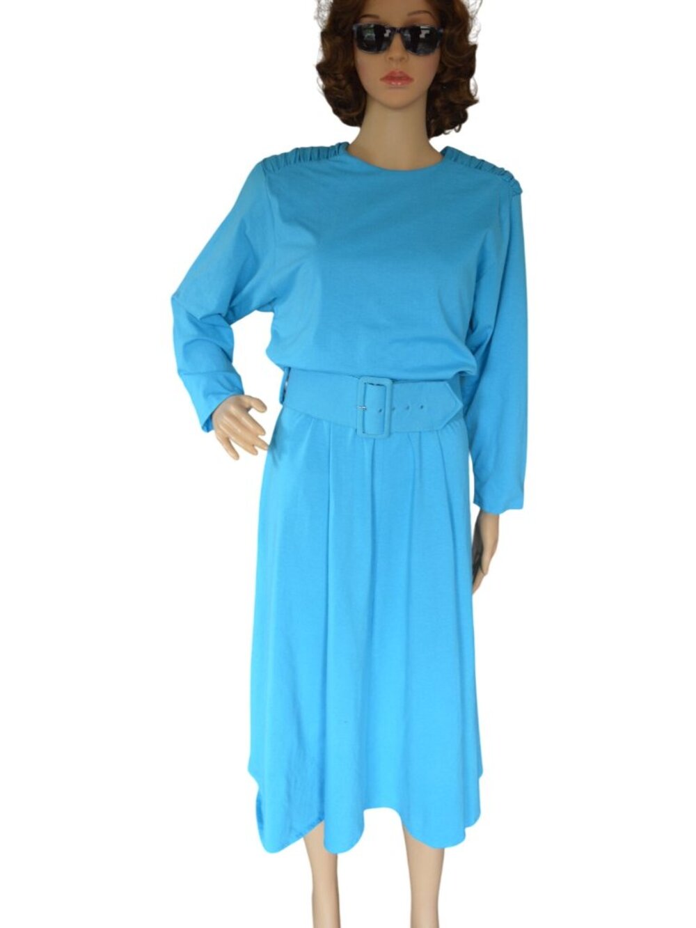 Vintage 80s Paquette Too! Bright Blue Belted Dress Womens Modern Size Medium